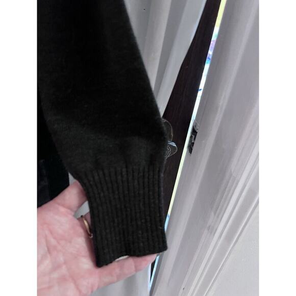 D. Exterior Made In Italy Black Wool Faux Leather Trim Snap Front Cardigan M - Picture 7 of 9